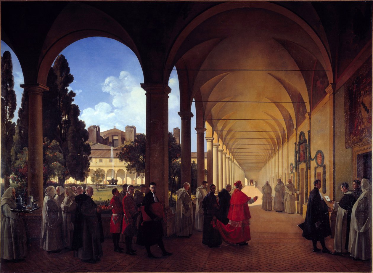 O Cloitre do povo cartuxo de Santa Maria dos Anjos em Roma. Pintura de François Marius Granet (1775-1849) de Francois Marius Granet