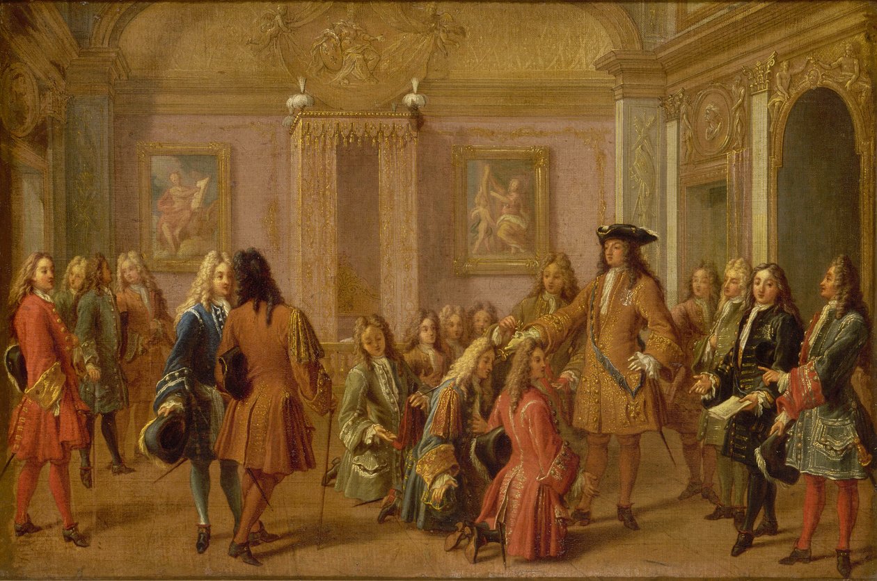 A primeira promoção dos Cavaleiros de São Luís por Luís XIV, Versalhes, 8 de maio de 1693, 1710. de Francois Marot