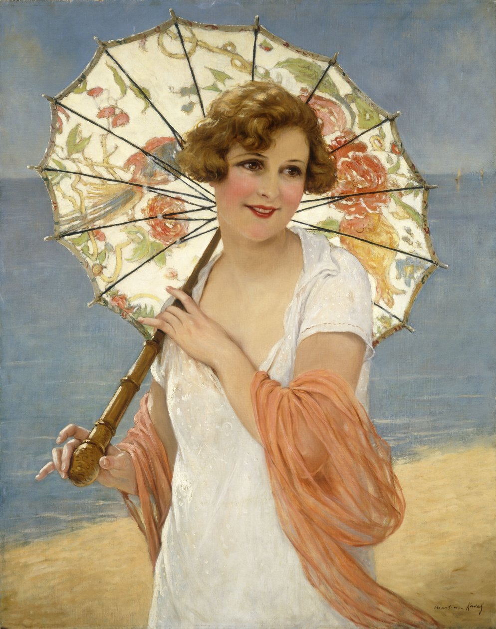 O guarda-sol (óleo sobre tela) de Francois Martin Kavel