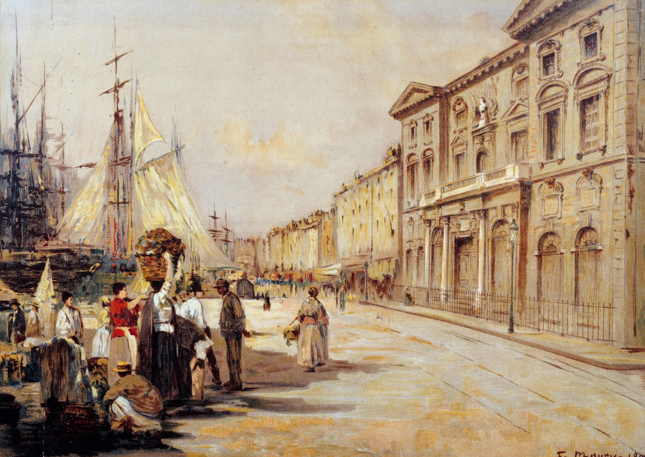 Vista do Quai Saint Jean na cena da rua de Marselha. Desenho de François Maury (1861-1933) 1902 Marselha, Museu da Velha Marselha de Francois Maury