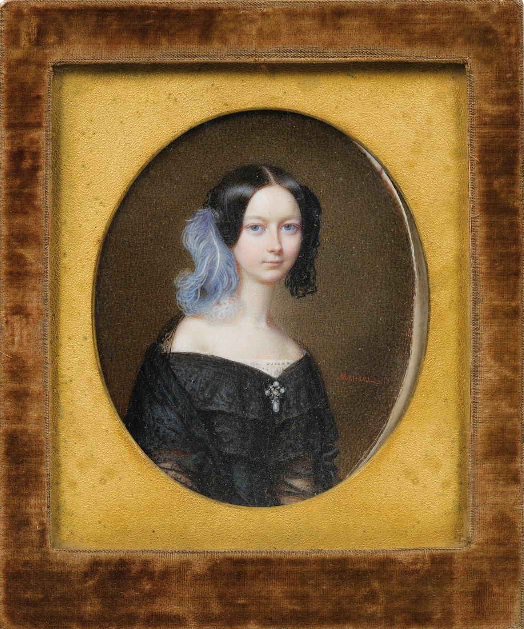 Helene de Mecklembourg Schwerin (Mecklembourg-Schwerin) - Duquesa Helene de Mecklenburg-Schwerin (1814-1858), depois Duquesa de Orleans par Meuret, François (1800-1887), ca 1835 - Aquarela, Gouache sobre papelão, 9,5x7,5 - Coleção Particular de Francois Meuret