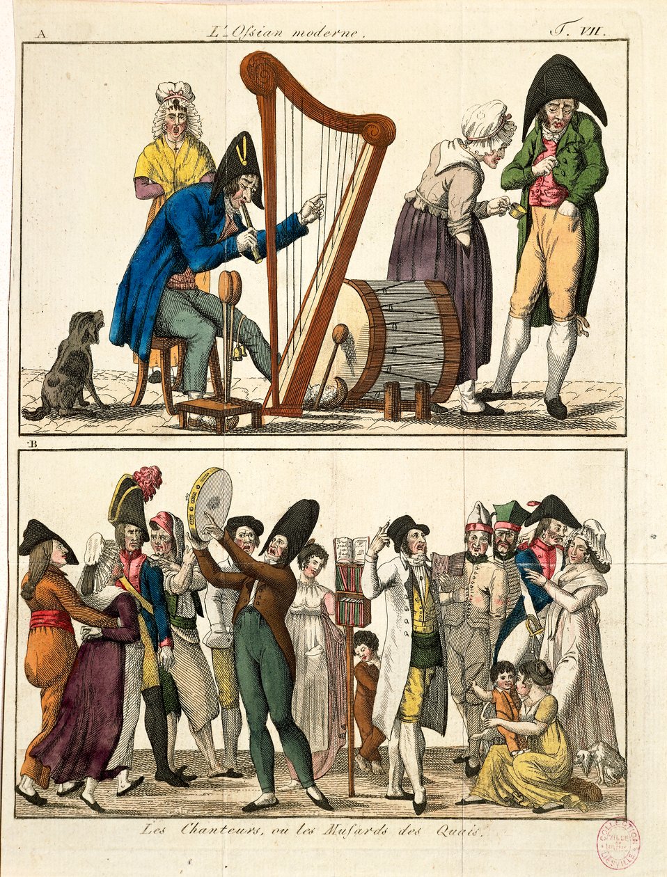 Caricatura de Ossian moderno e de cantores de rua, de François Nicolas Martinet, gravura de Francois Nicolas Martinet