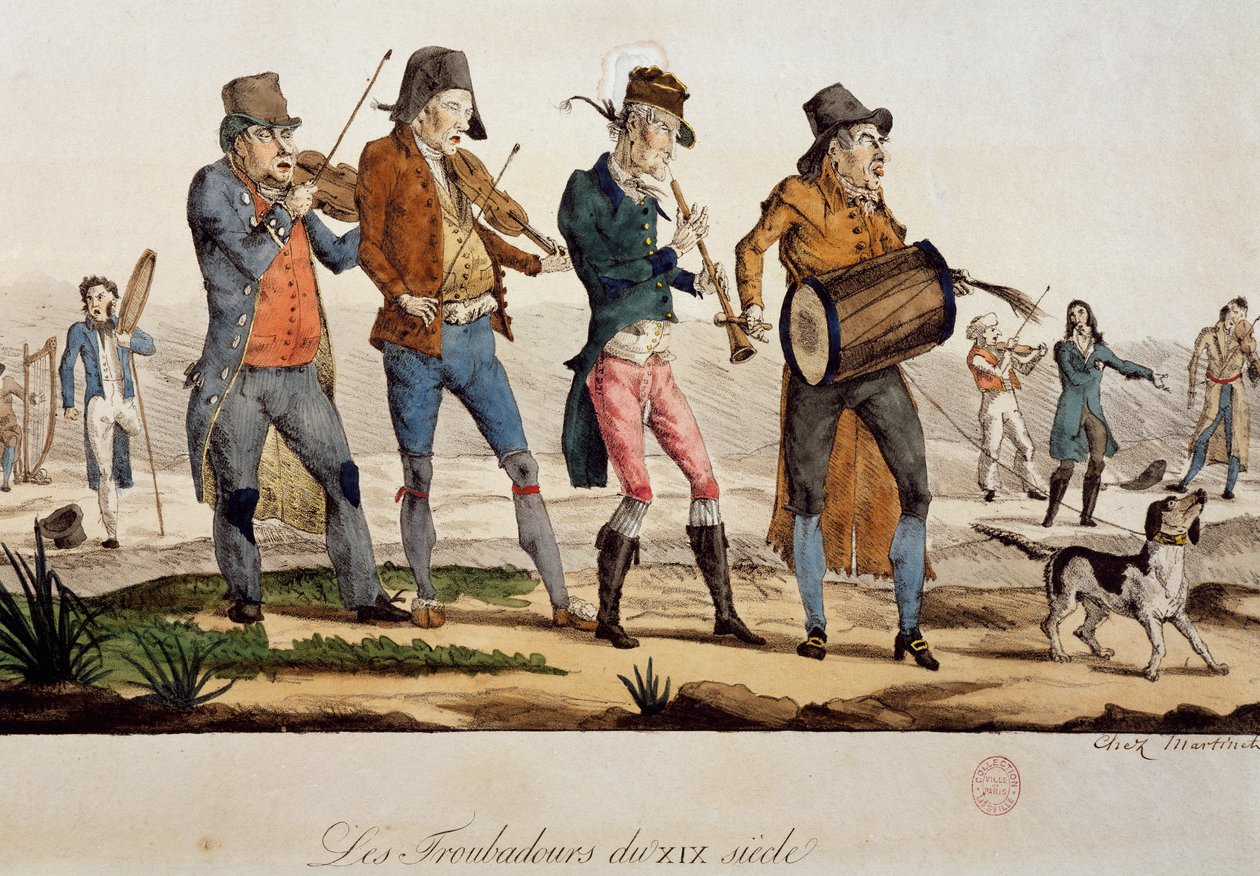 Ttroubadours de François Nicolas Martinet (1739- depois de 1796), impressão, França de Francois Nicolas Martinet