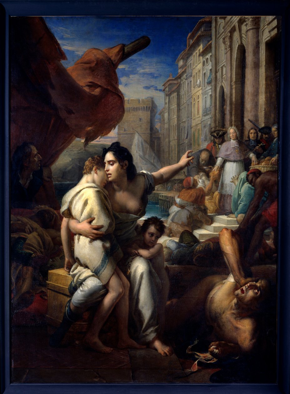 Monsenhor de Belsunce durante a peste de Marselha O eveque Henri Francois Xavier de Belsunce-Castelmoron (Belsunce Castelmoron) (1671-1755) resgatando os doentes durante a epidemia da peste de 1720. Pintura de François Gerard (1770-1837) 1834 Sol. 2,58x1, de Baron François Pascal Simon Gérard