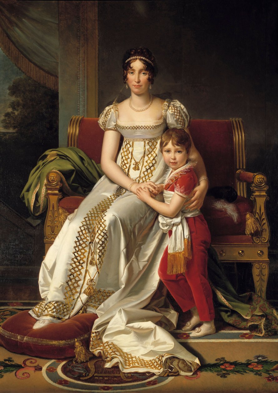 Retrato no pé de Hortense de Beauharnais, Rainha da Holanda (1783-1837) e seu filho Napoleão Charles Pintura de François Gerard (1770-1837) 1807 Sol. 0,32x0,24 m de Baron François Pascal Simon Gérard