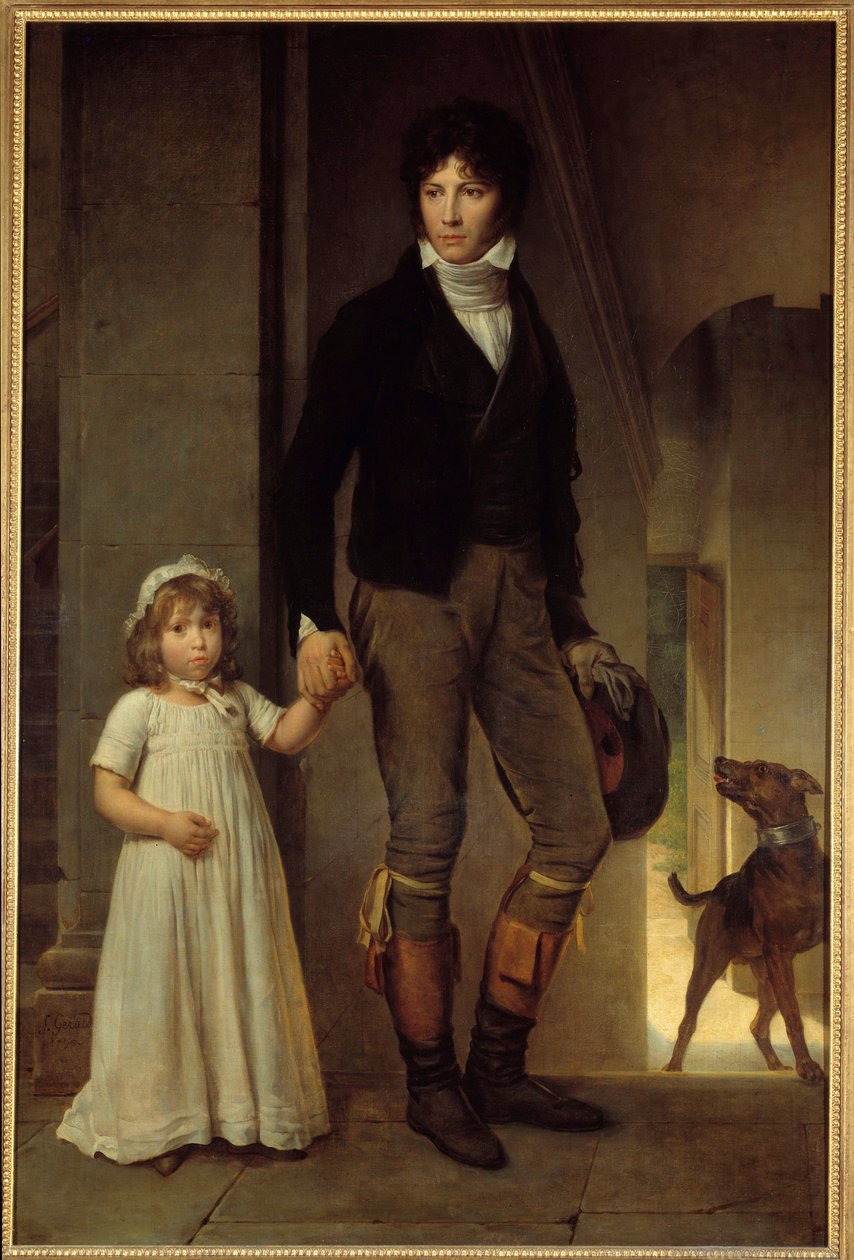 Retrato no pé do pintor Jean Baptiste Isabey (1767-1855) e da sua filha Pintura de François Gerard (1770-1837) 1795 Sol. 1,94x1,3 m de Baron François Pascal Simon Gérard