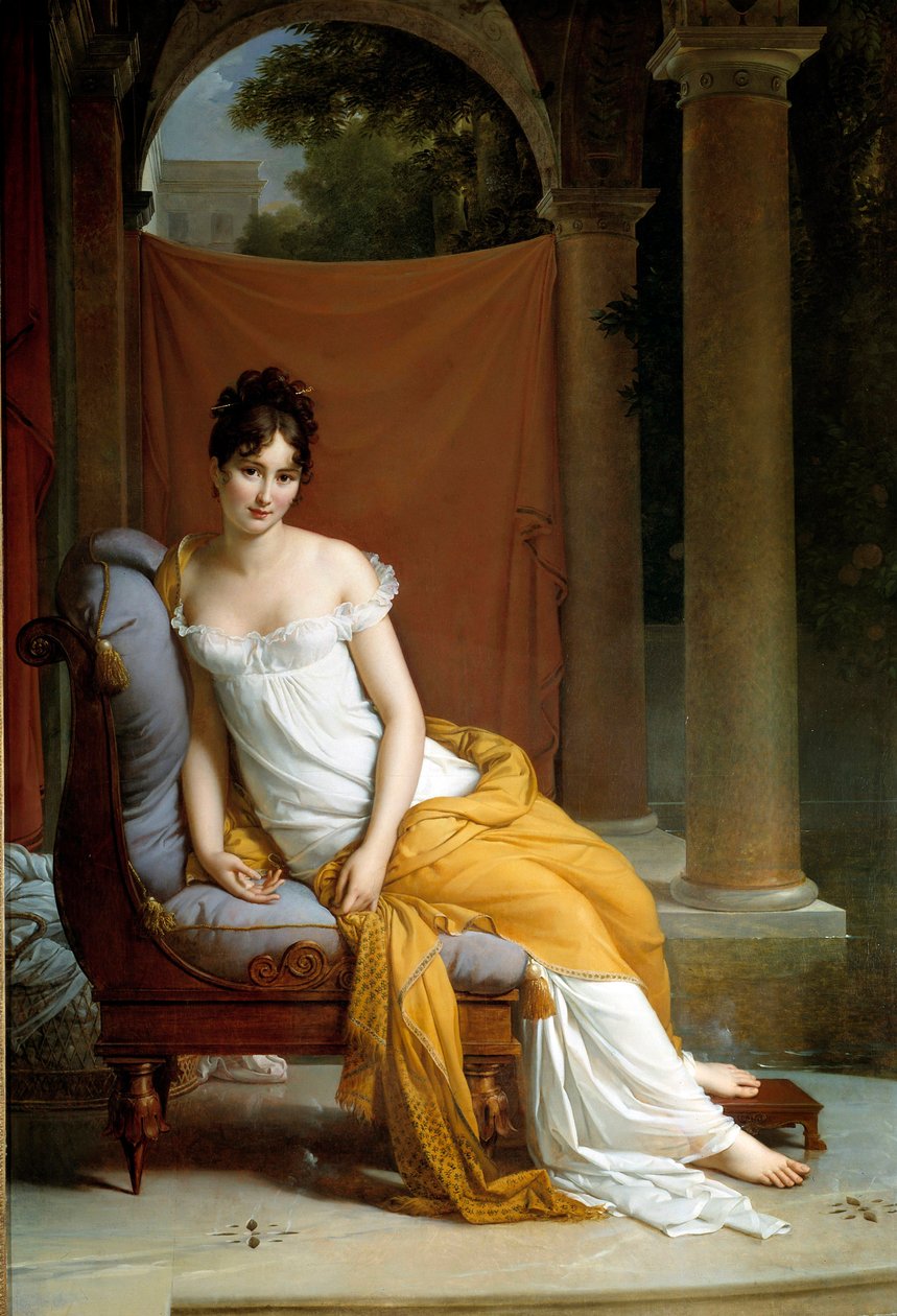 Retrato de Juliette Recamier dit Madame Recamier (1777-1849), esposa de Lettres francaise. Pintura de François Gerard (1770-1837) 1805 Sol. 2,25 x 1,48 m Paris, musee Carnavalet - Retrato de Juliette Recamier chamada Madame Recamier (1777-1849), soqueira f de Baron François Pascal Simon Gérard