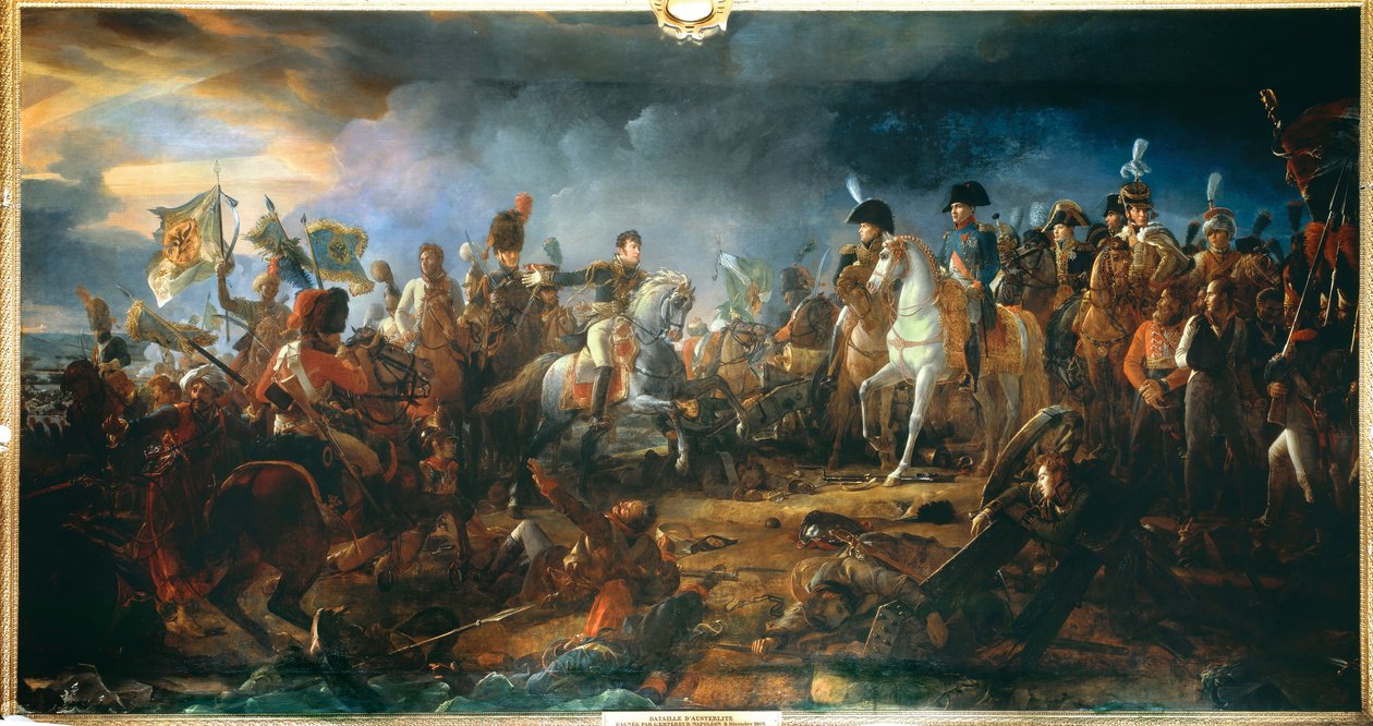 A Batalha de Austerlitz em 2/12/1805: O General Rapp apresenta as bandeiras retiradas do inimigo Pintura por François Gerard (1770-1837) 1805 Sol. 2,1x9,58 m. de Baron François Pascal Simon Gérard