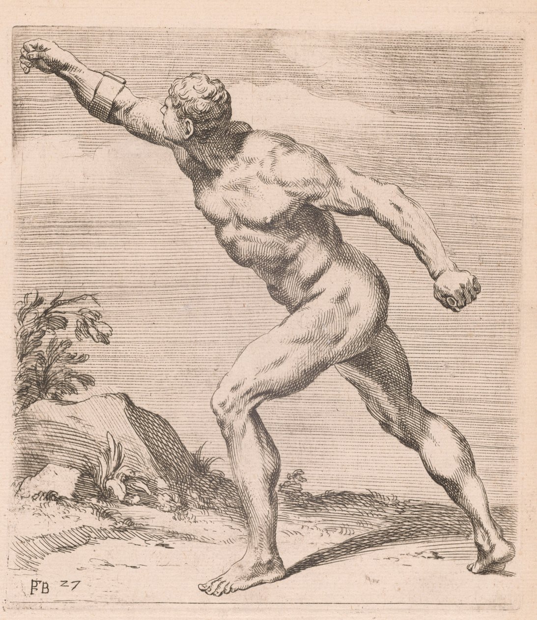 A Nude Fighting Man, vista lateral, virada para a esquerda [placa 27] de Francois Perrier