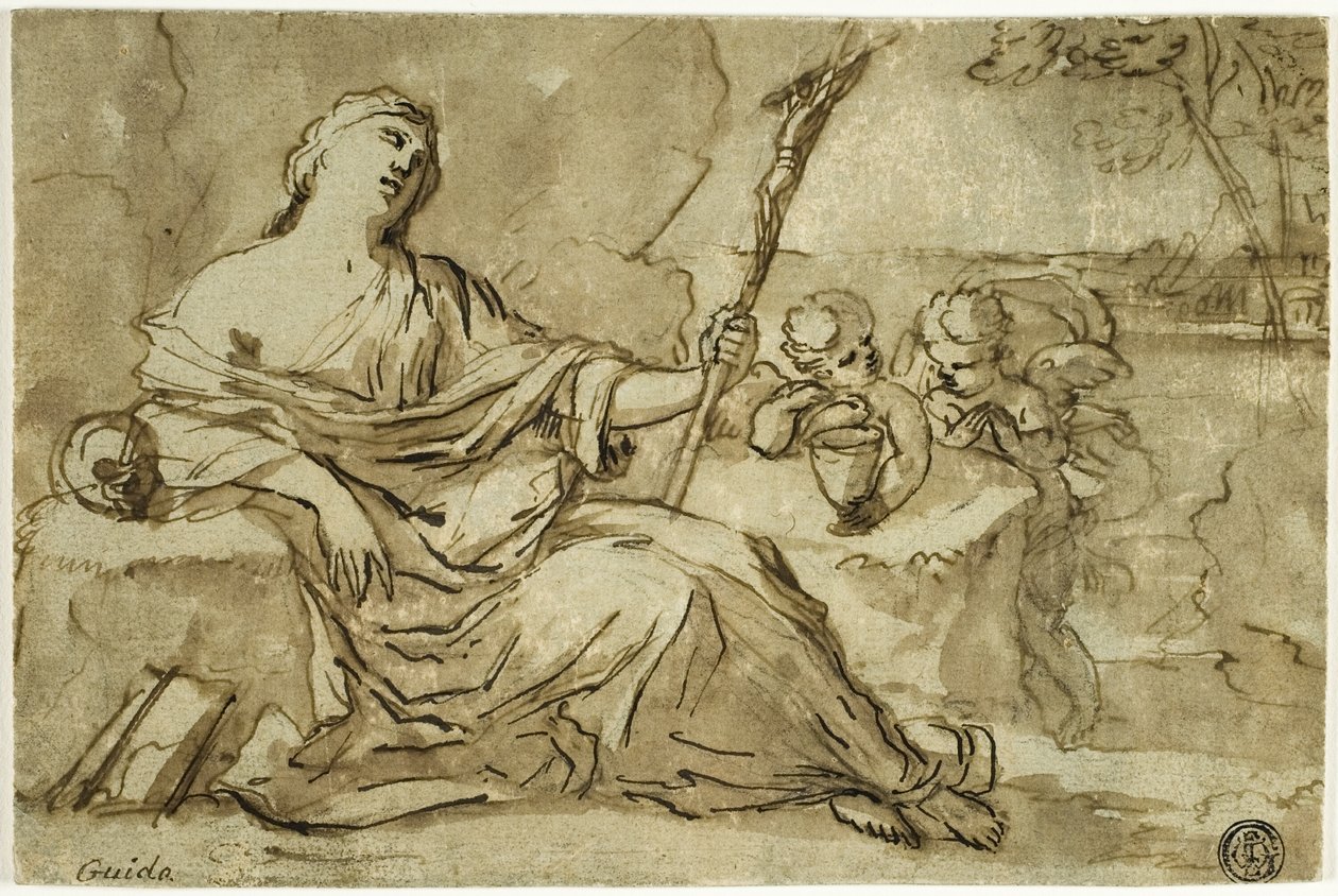 Madalena no deserto com dois putti de Francois Perrier