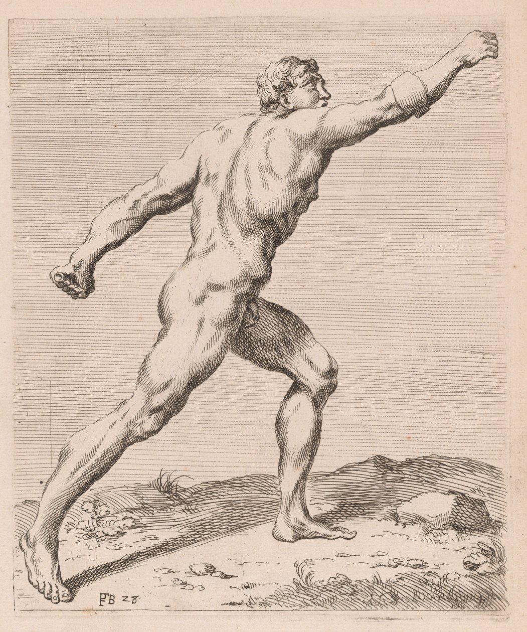 O Gladiador Borghese, vista lateral, virado para a direita [placa 28] de Francois Perrier
