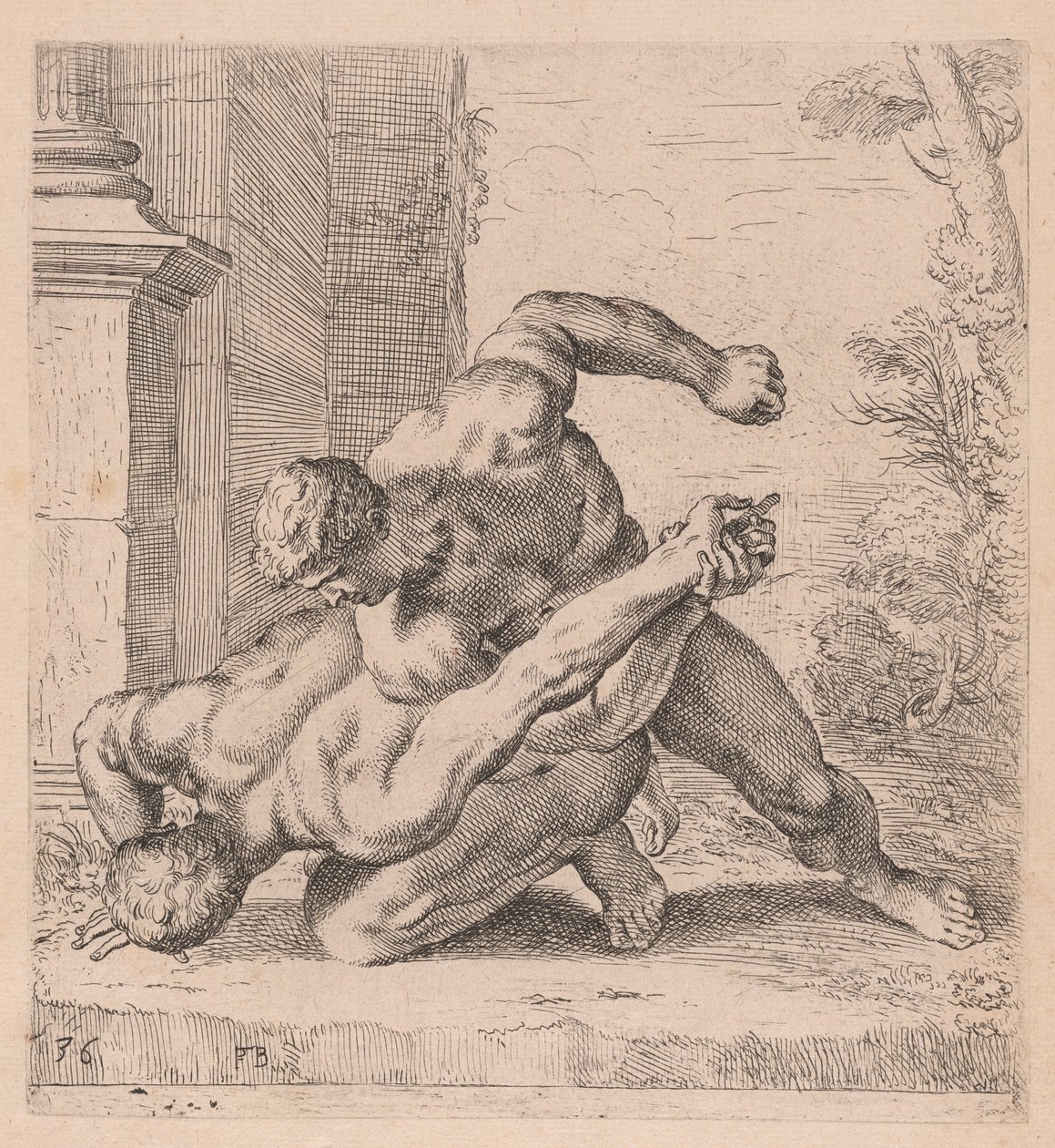 Os Medici Wrestlers, vista lateral, virados para a esquerda [ilustração 36] de Francois Perrier