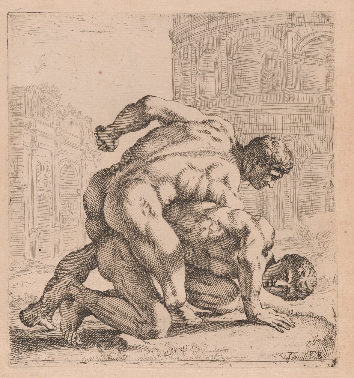 Os Medici Wrestlers, vista lateral, virados para a direita [ilustração 35] de Francois Perrier