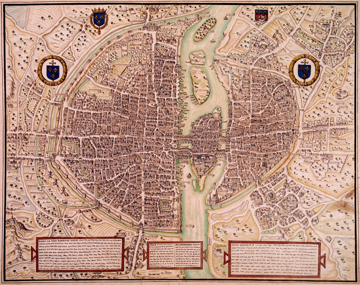 O mapa da cidade de Paris em 1540-1555 dizia sobre a tapeçaria. Gravura de François Roger de Gaignieres (1642-1715). paris, B.N. de Francois Roger de Gaignieres