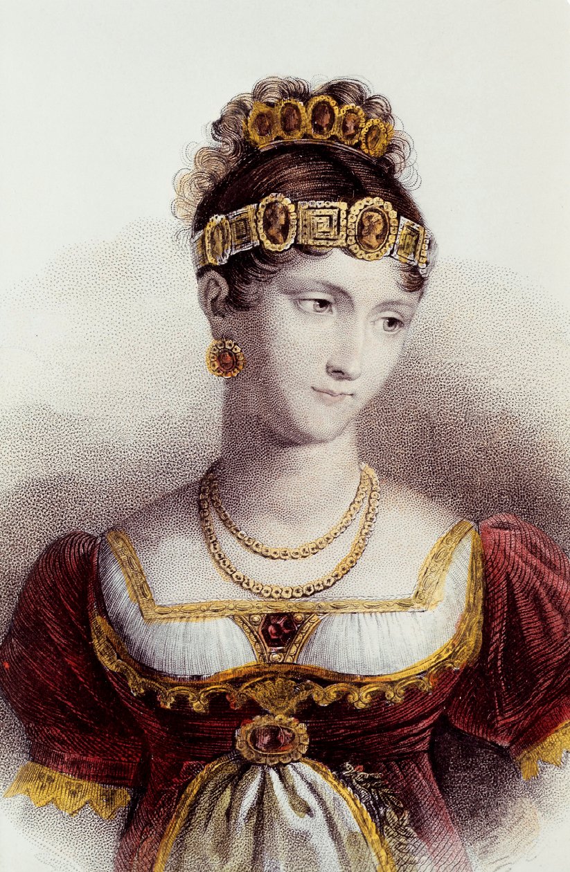 Retrato de Pauline Bonaparte (cor litho) de Francois Seraphin (after) Delpech