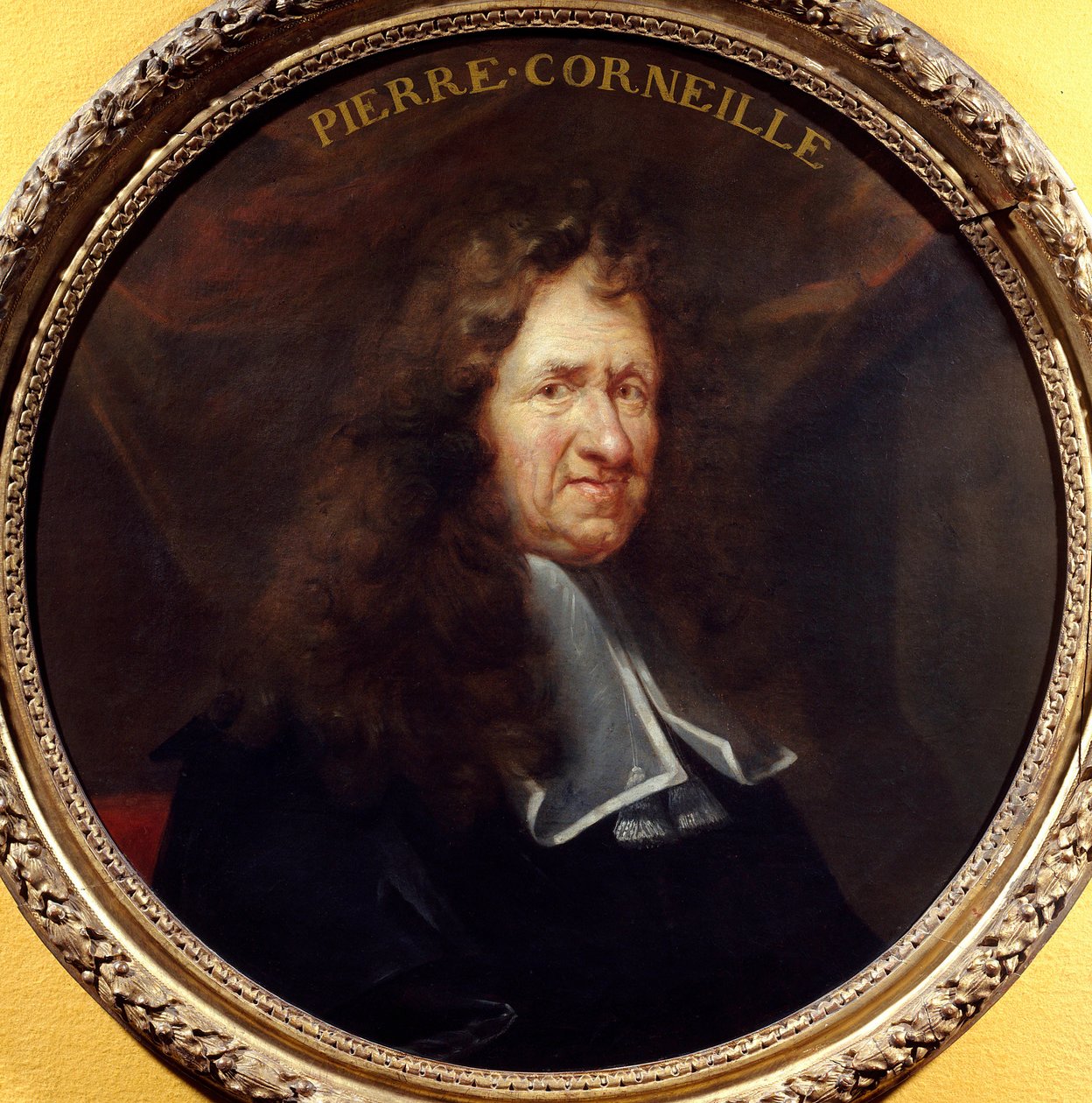 Retrato de Pierre Corneille (1606-1684) poeta dramático Pintura de François Sicre (1640-1705) Século XVII. Diam 0,760 m. Paris. Museu Carnavalet de Francois Sicre