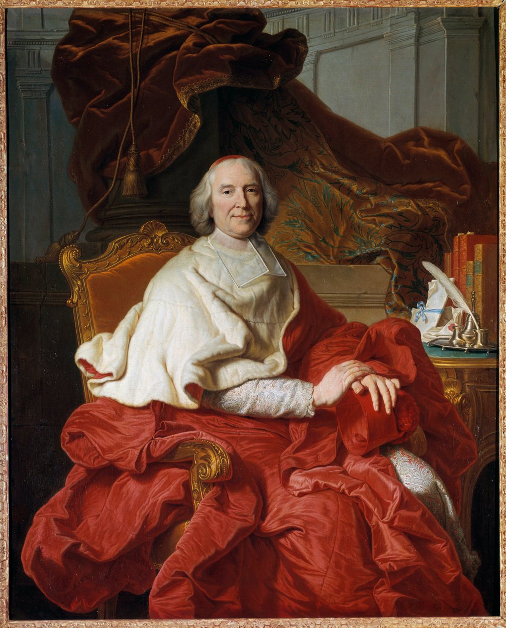 Retrato de André Hercule (1653-1743), Cardeal de Fleury, Prelat e Pintura Política de François Stiemart (1680-1740), depois de Hyacinthe Rigaud (1659-1743) Sol do século XVIII. 1,6x1,29 m - Retrato de André Hercule (1653-1743), Prelado do Cardeal Fleury e de Francois Stiemart