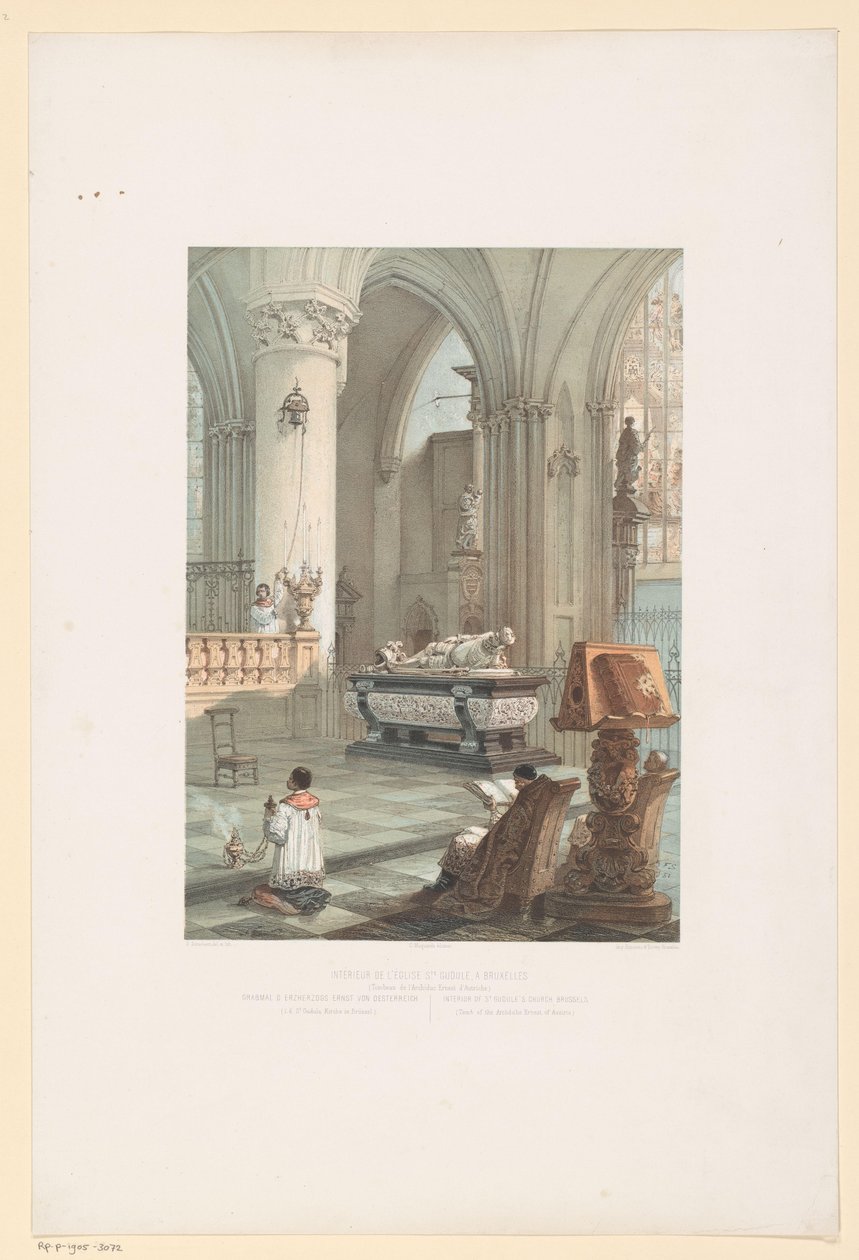 Interior do Sint-Michiel-en-Sint-Goedelekathedraal em Bruxelas com o túmulo de Ernst van Oosternijk Interior da igreja St. Gudule, em Bruxelas (Tombeau do Arquiduque Ernest d