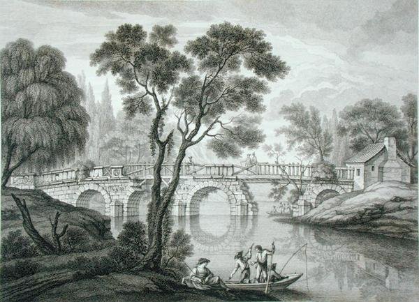 Design para uma ponte ruinosa para o jardim da Syon House, publicado em 1778 (gravura) de Francois Vivarez