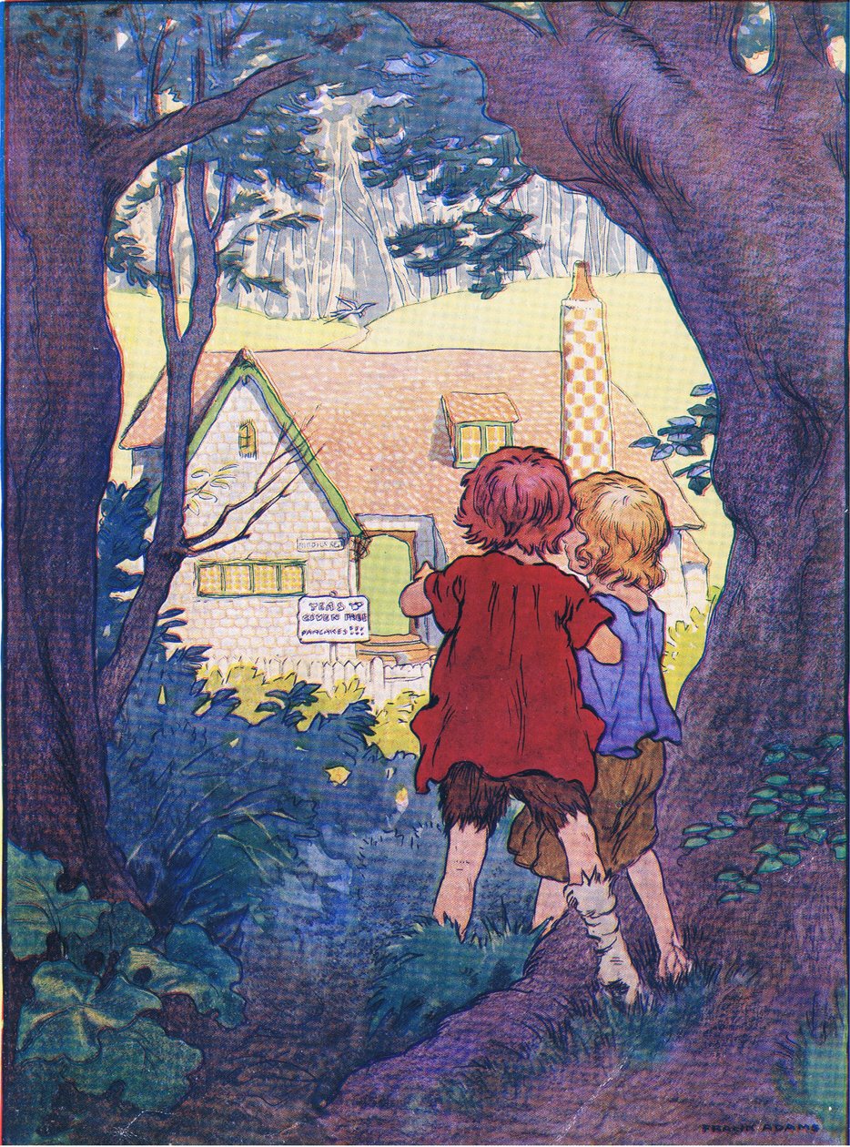 No meio da floresta havia uma maravilhosa casa branca, de Hansel e Gretel, publicada pela Blackie & Son Limited, c.1940 de Frank Adams
