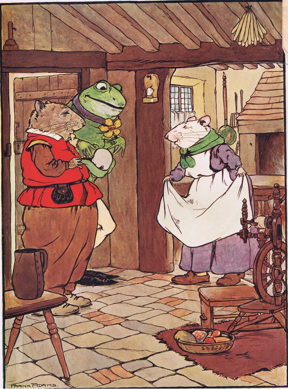 Reze Mistress Mouse é você dentro, ilustração de "The Frog seria um Wooing Go", por Charles H. Bennett, 1916 de Frank Adams