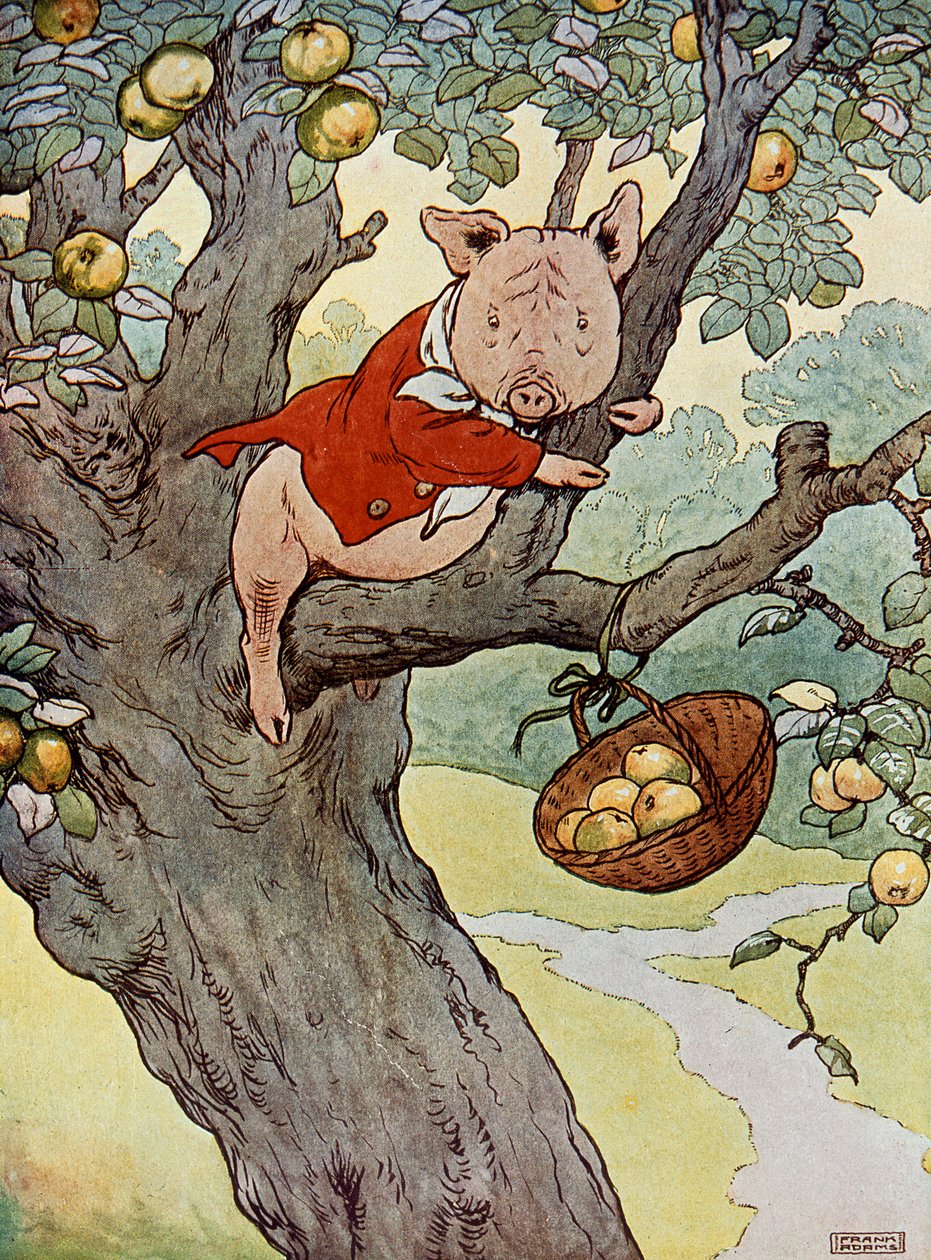 "Então ele ficou onde estava, se sentindo muito assustado", ilustração de "Os Três Porquinhos", publicado em 1930 de Frank Adams