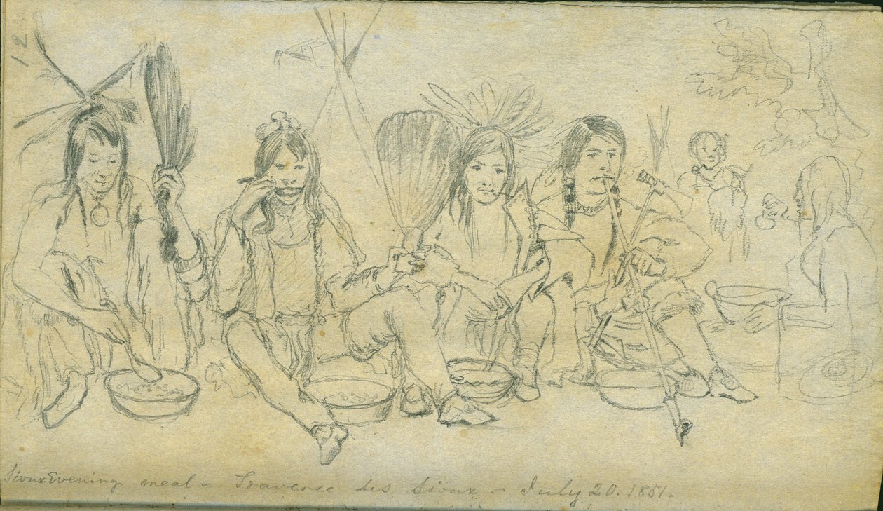 Refeição noturna Sioux, Traverse des Sioux, 20 de julho de 1851 de Frank Blackwell Mayer