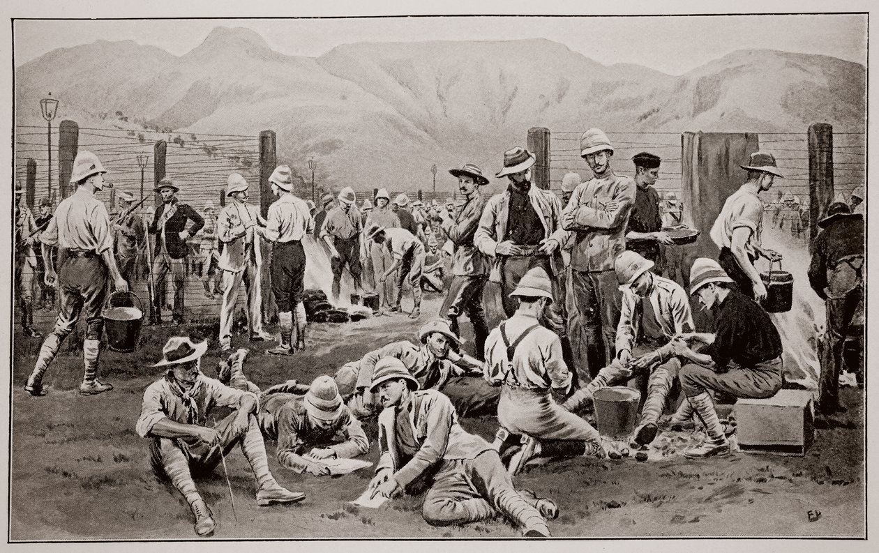 Prisioneiros britânicos aguardando liberação: o acampamento em Nooitgedacht de Frank Dadd