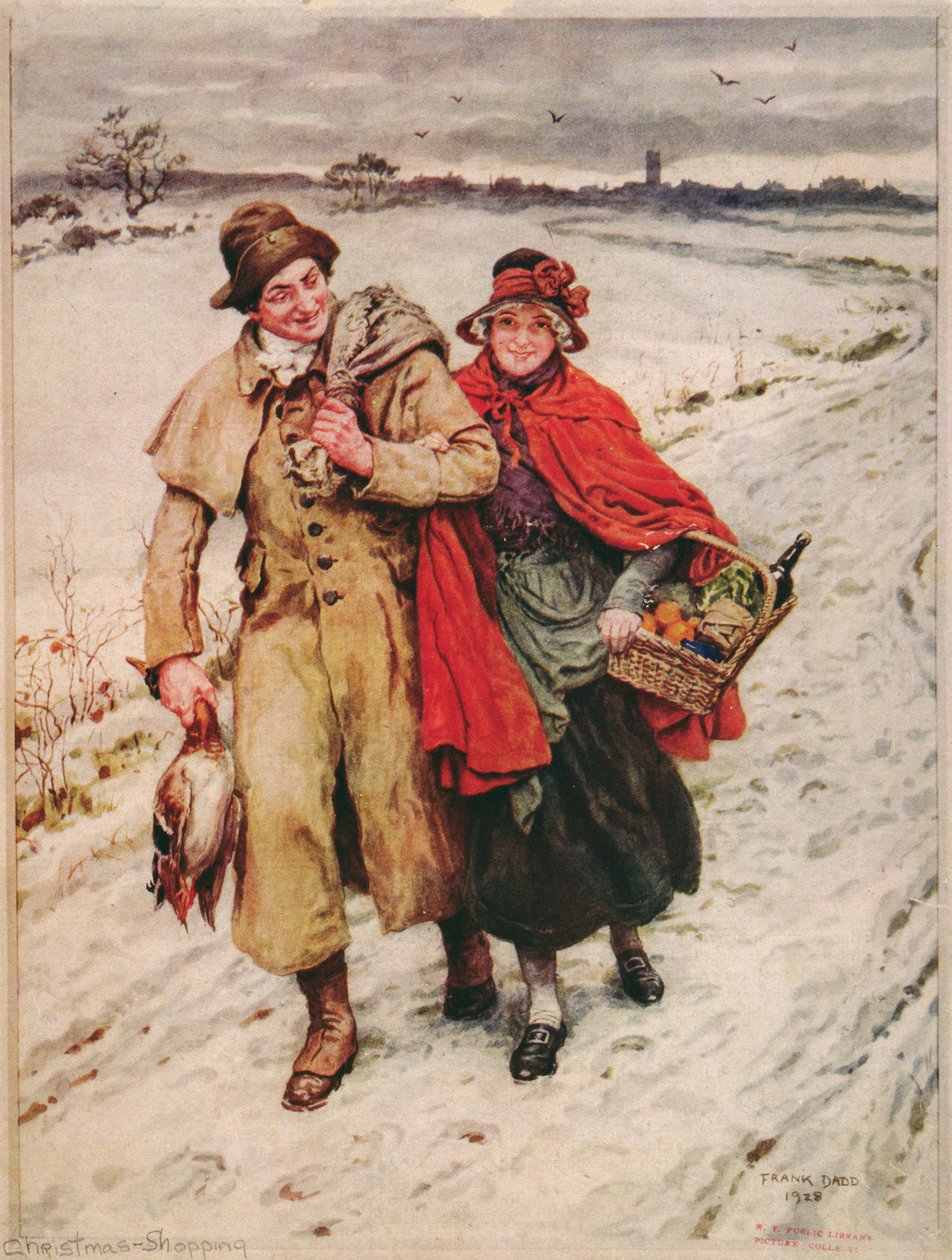 Compras de Natal, cartão de Natal de Frank Dadd