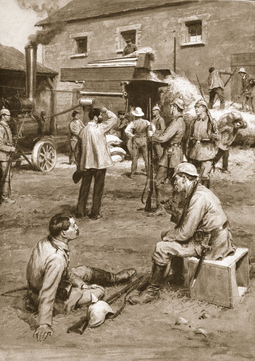 Alemães forçando um agricultor francês a debulhar seu milho em benefício deles de Frank Dadd