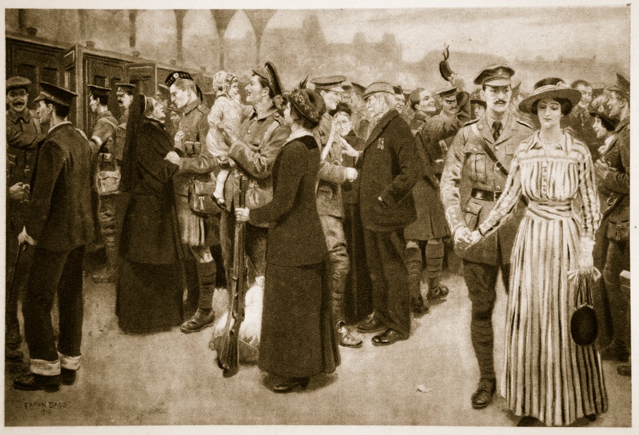 O momento de despedida: Uma cena comovente na Estação Victoria durante a guerra, 1915 de Frank Dadd