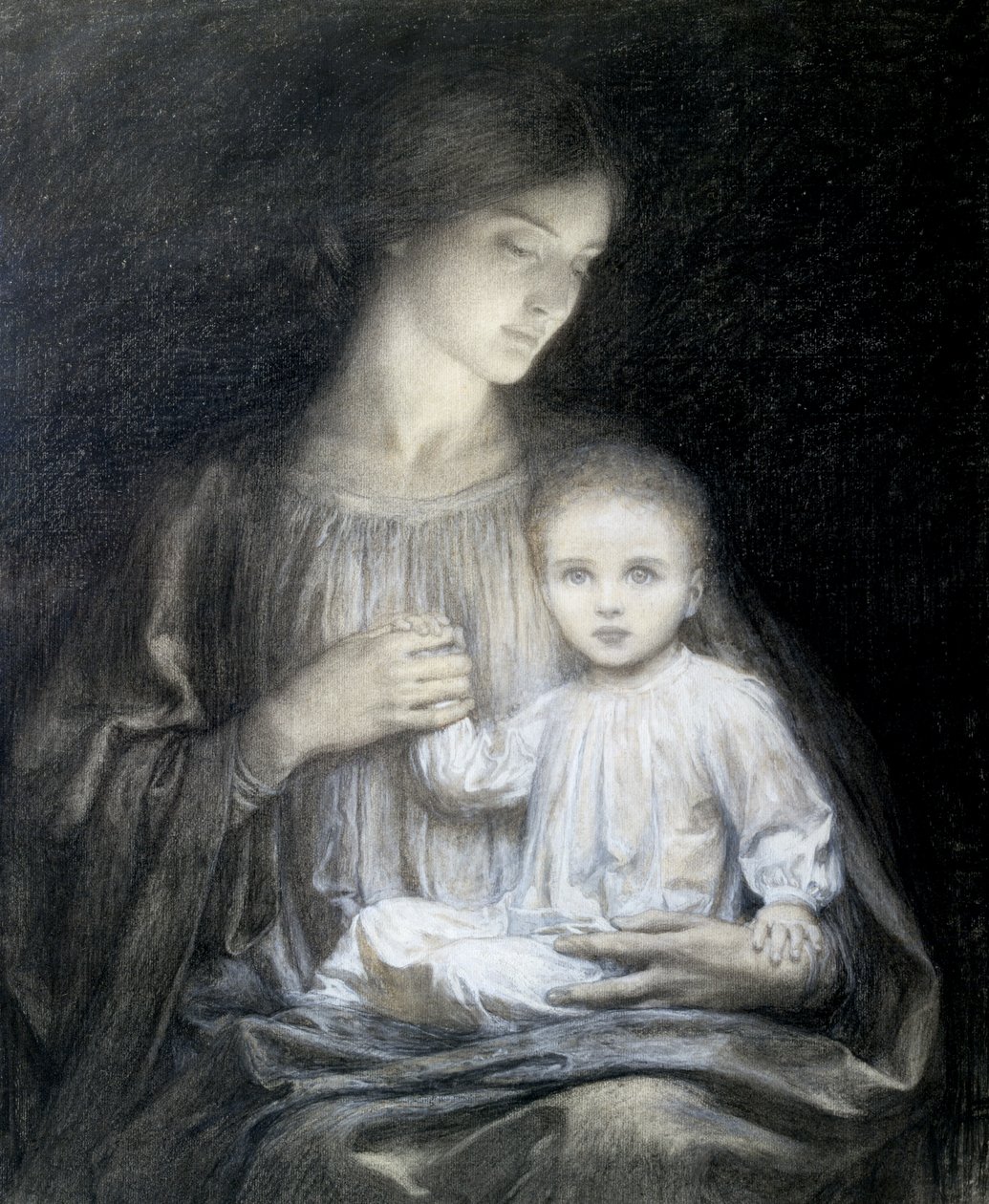 Mãe e Filho, c.1920 (lápis, guache e carvão) de Frank Dicksee