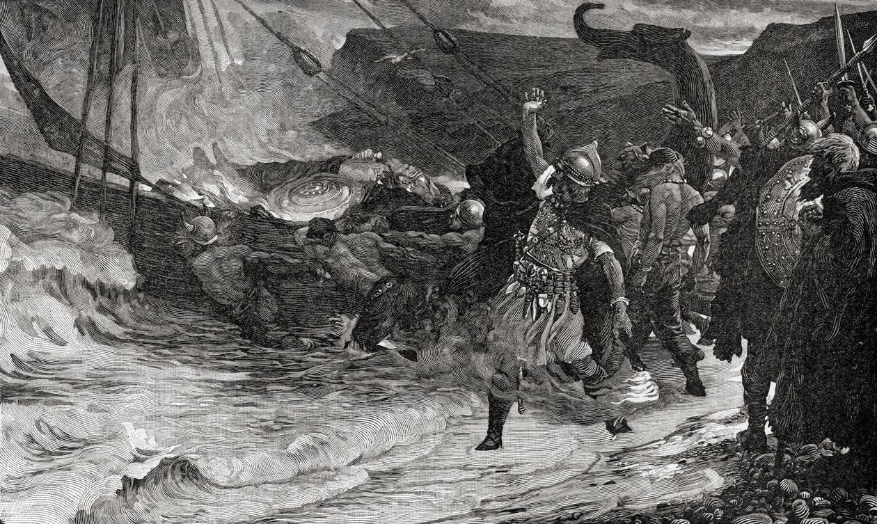 O funeral de um viking, do livro "A Igreja da Inglaterra: uma história para o povo", publicado em 1910 de Frank Dicksee