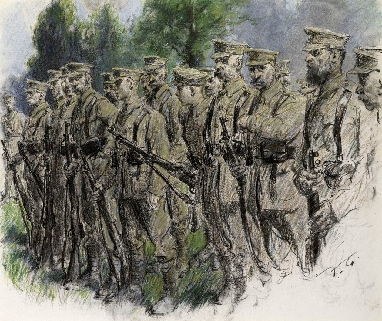 Queda em Voluntários de Norfolk, c.1916 (pastel sobre papel) de Frank Gillett