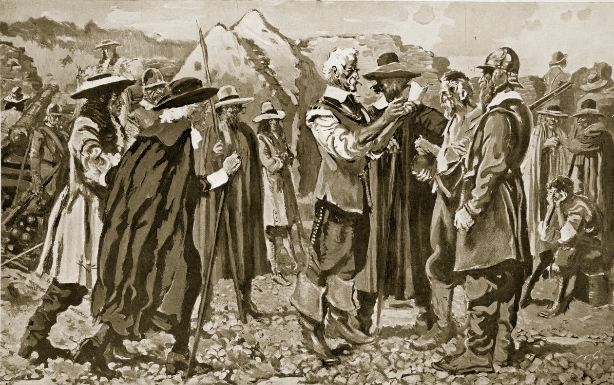 A ameaça do general Rosen é lida em Londonderry, ilustração da "Hutchinson&39;s Story ofthe British Nation", c.1923 de Frank Gillett