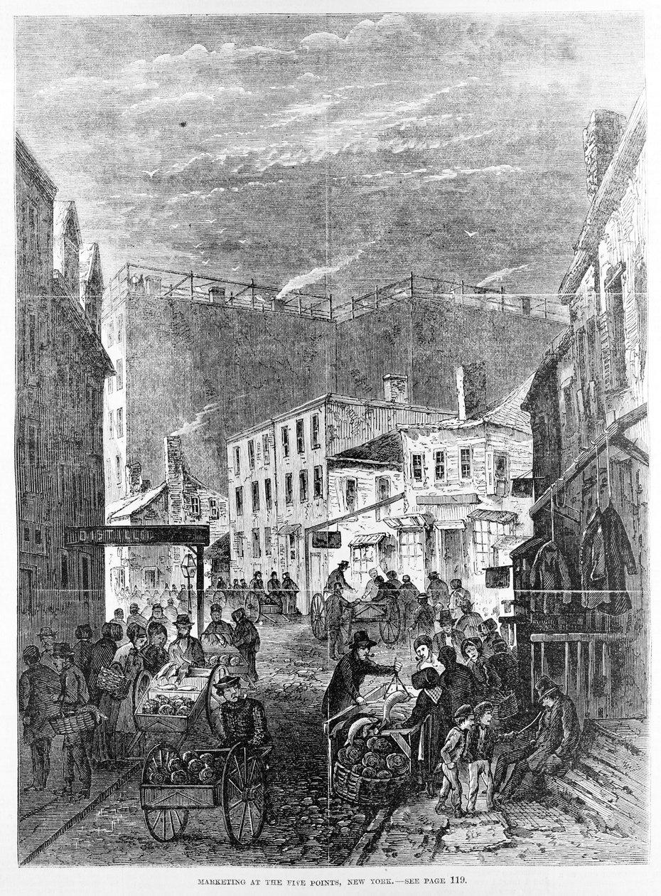 Marketing no Five Points, New York, de &39;Frank Illustrated Illustrated News&39;, 8 de maio de 1869 de Frank Leslie