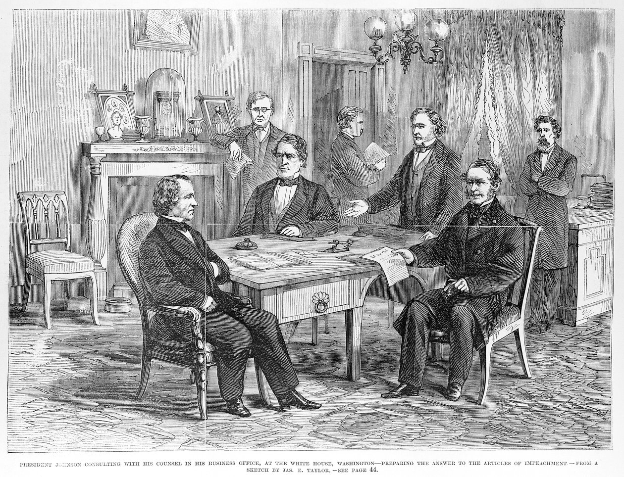 O Presidente Johnson (1808-1875) consultou seu Conselho, de "Frank Illustrated Illustrated Newspaper" (Jornal Ilustrado de Frank Leslie), 4 de maio de 1868. de Frank Leslie