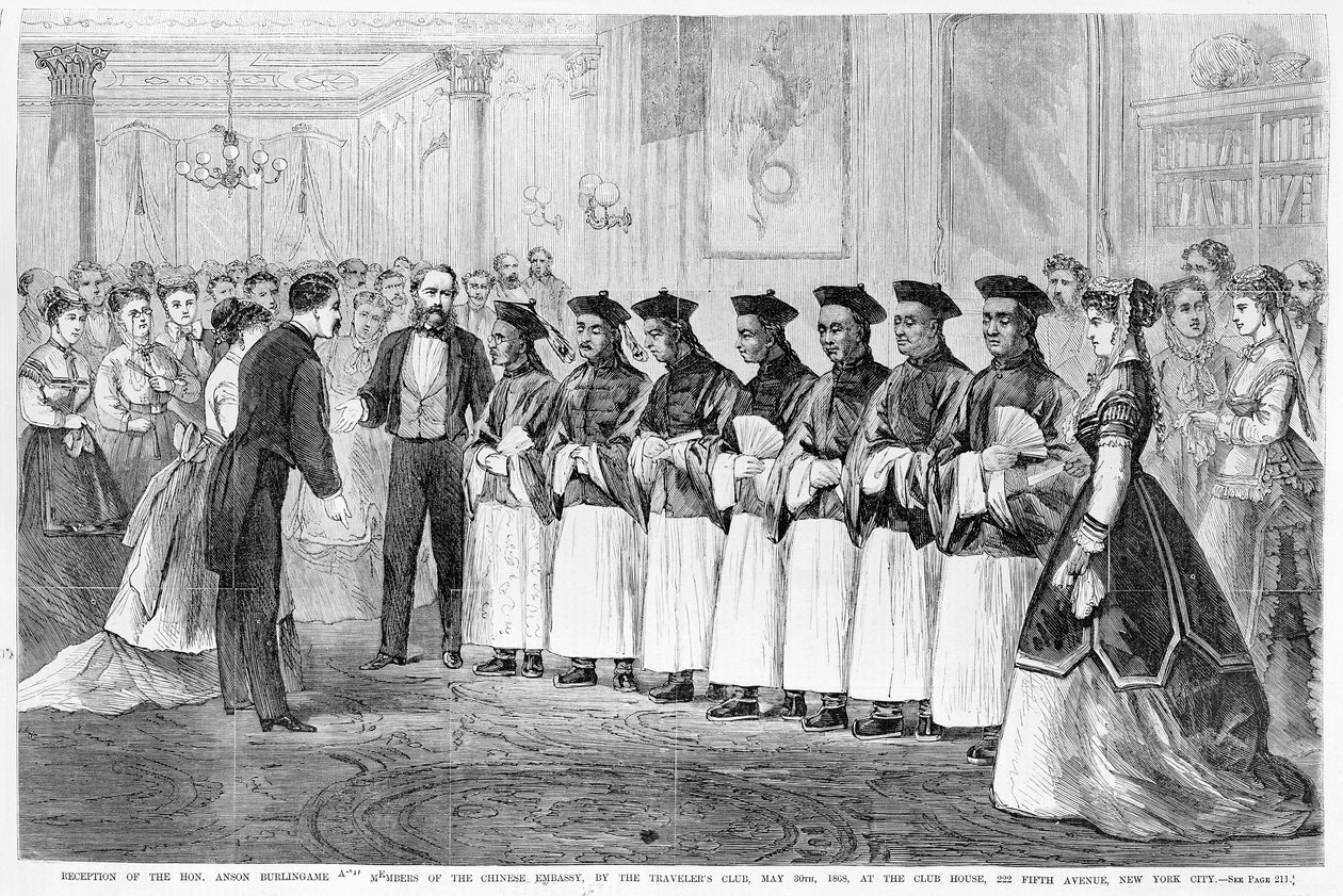 Recepção de Burlingame e membros da Embaixada da China no Travelers Club, Nova York, em 30 de maio de 1868, no "Illustrated Newspaper de Frank Leslie", em 20 de junho de 1868 de Frank Leslie