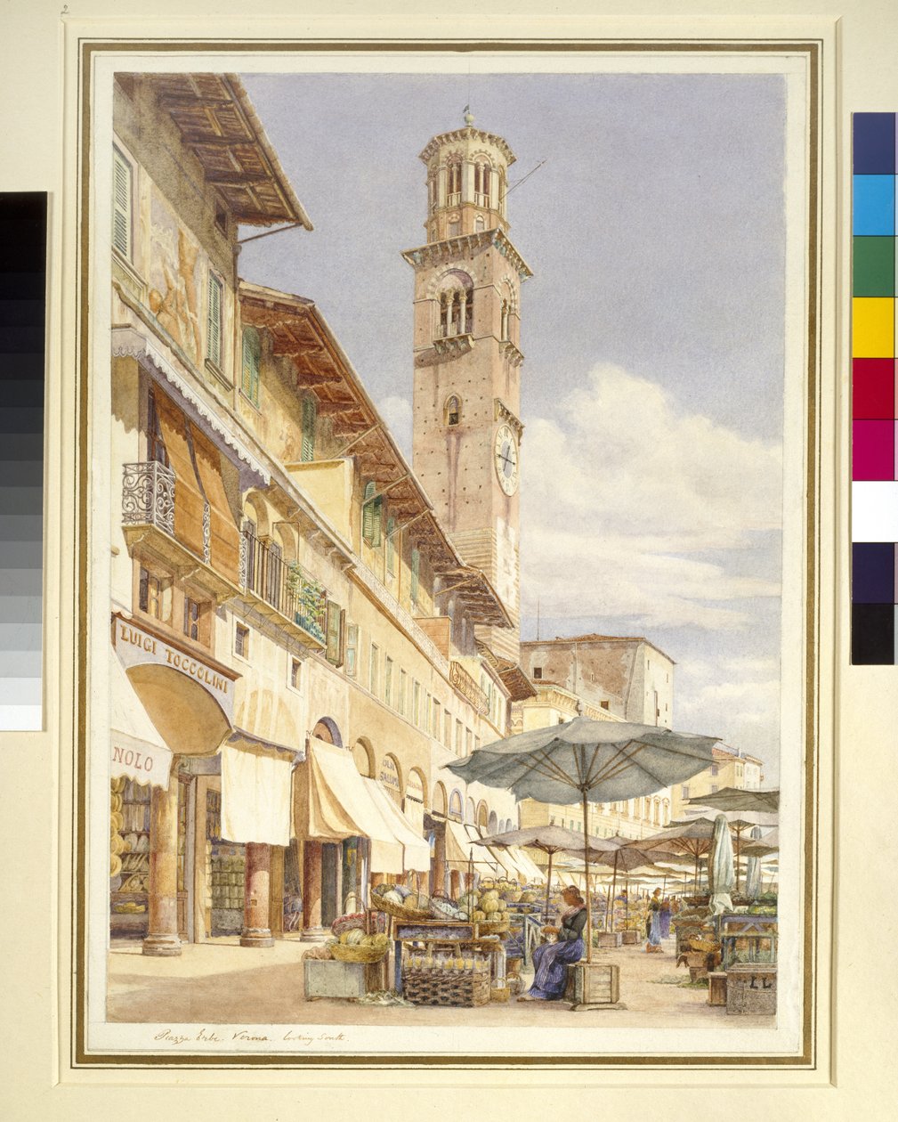 A Piazza delle Erbe, Verona, junho-setembro de 1884 (aquarela sobre grafite em papel de wove) de Frank Randal