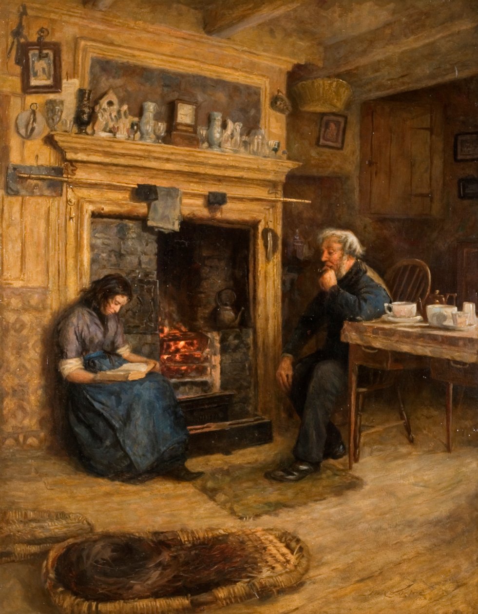Interior, mulher lendo para o velho, 1889 de Frank Stanley Ogilvie