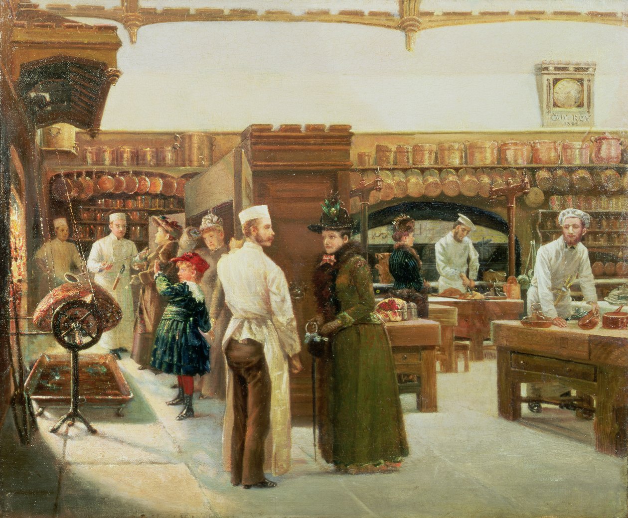 Estudo do interior da cozinha no Castelo de Windsor com a visita da família real, 1886 de Frank Watkins