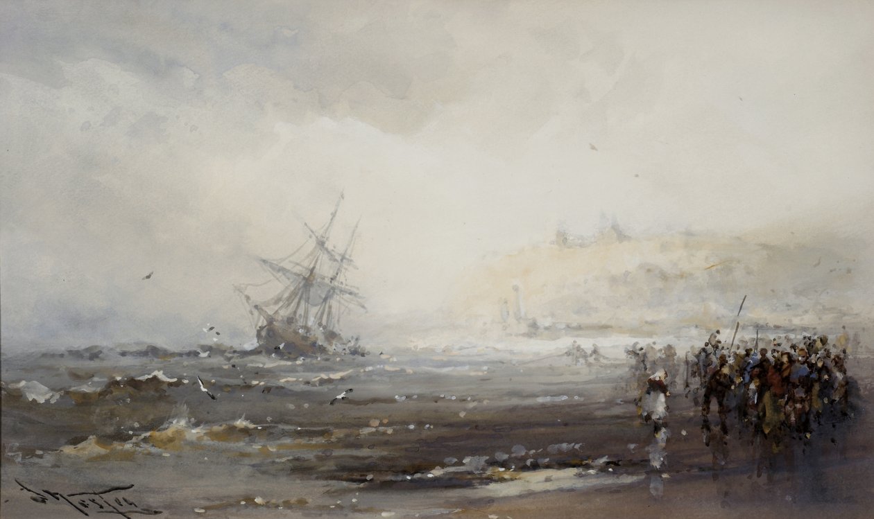 Naufrágio em Whitby, c.1870 (wc no papel) de Frank Wesley