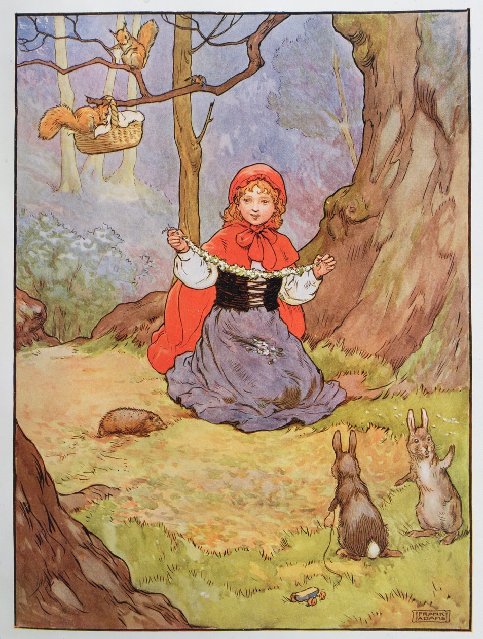 Chapeuzinho Vermelho, ilustração de &39;O belo livro de rimas, histórias e fotos&39;, por Frank Adams, publicado por Blackie und Son de Frank Adams