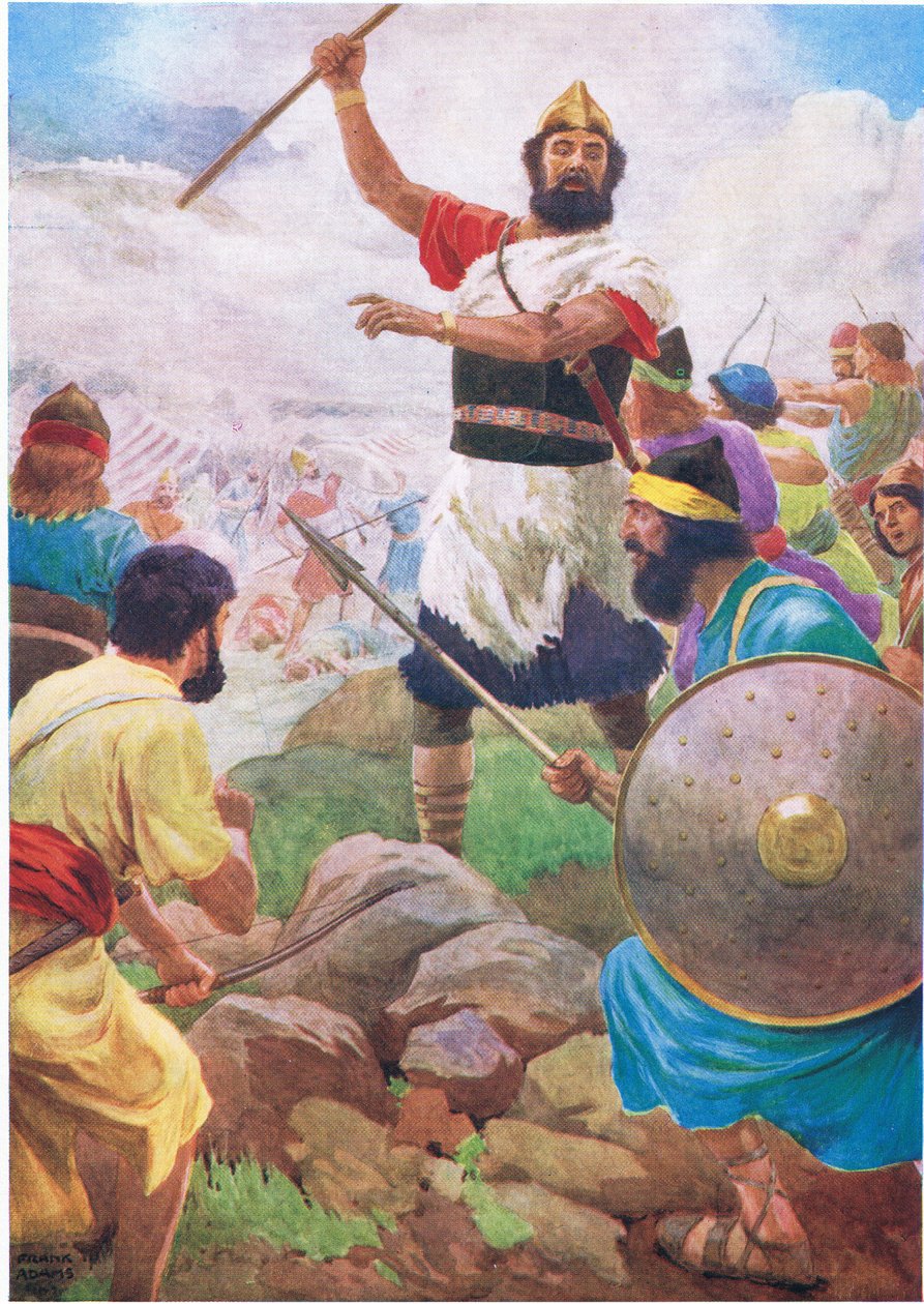Saulo ganha seu reino, do livro bíblico publicado por Thomas Nelson, c.1950 de Frank Adams