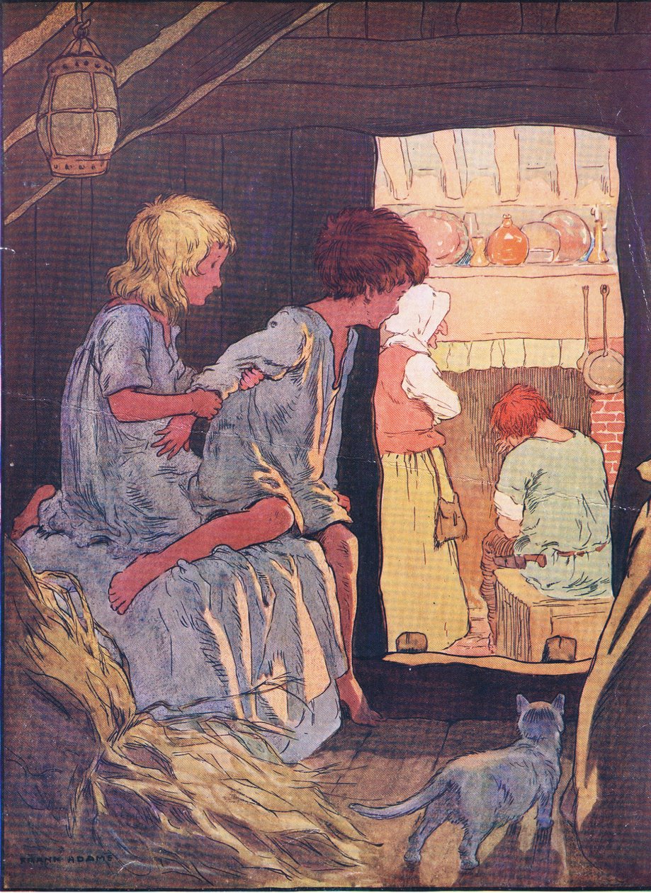 As crianças não conseguiram dormir, de Hansel e Gretel publicadas por Blackie & Son Limited, c.1940 de Frank Adams