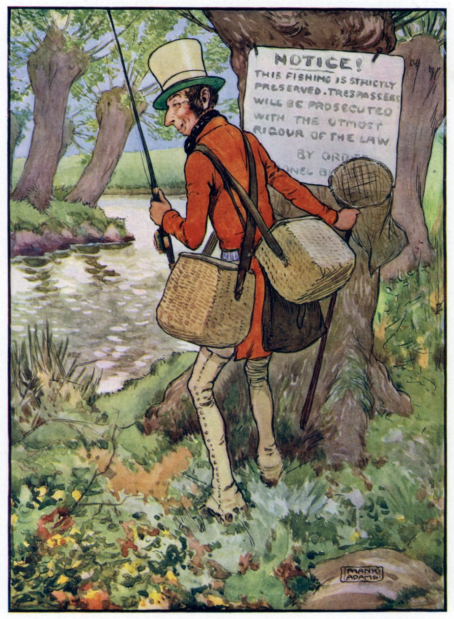 Três Pescadores Alegres (litografia a cores) de Frank Adams