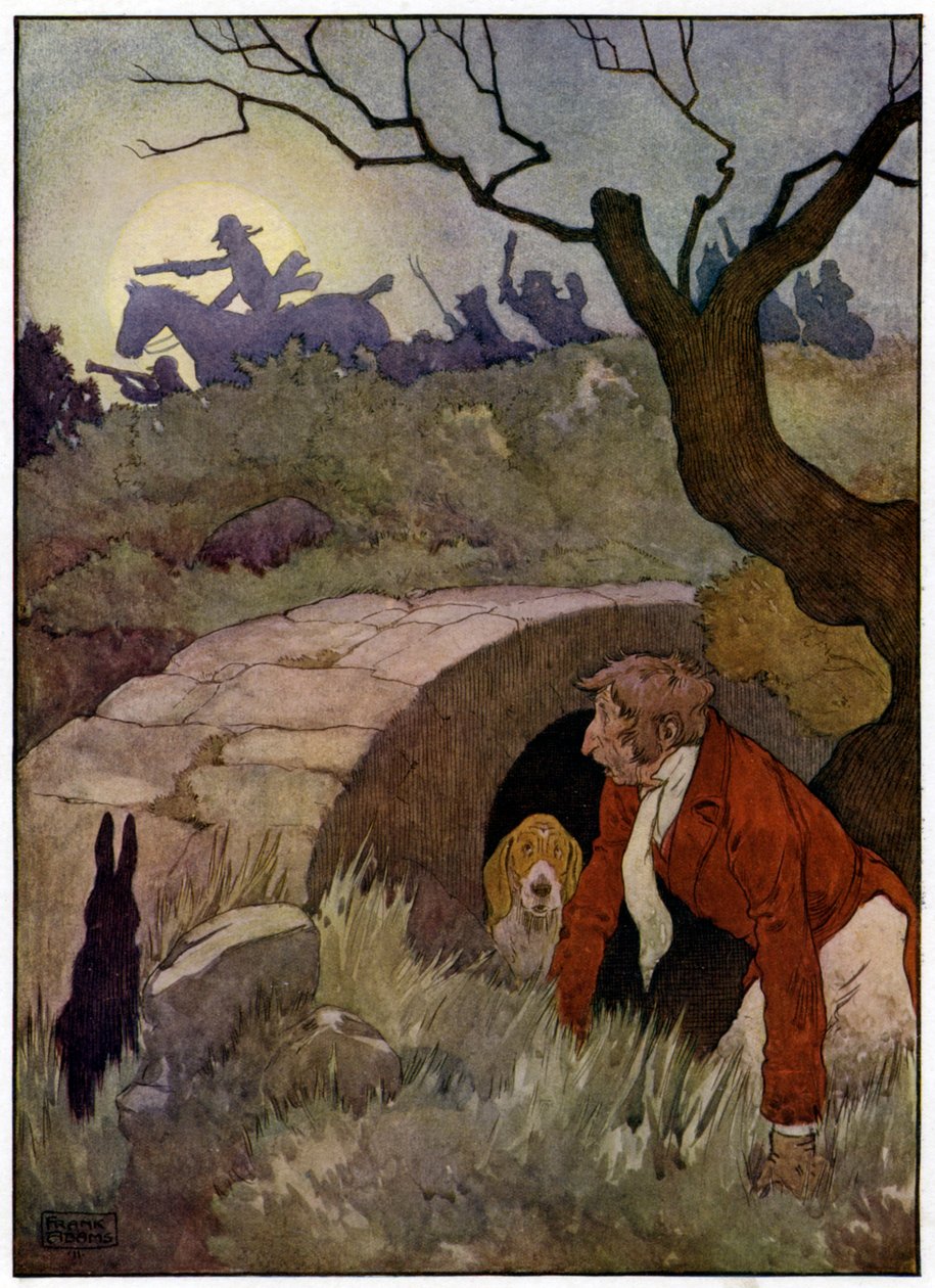 Os Três Alegres Caçadores (litografia a cores) de Frank Adams