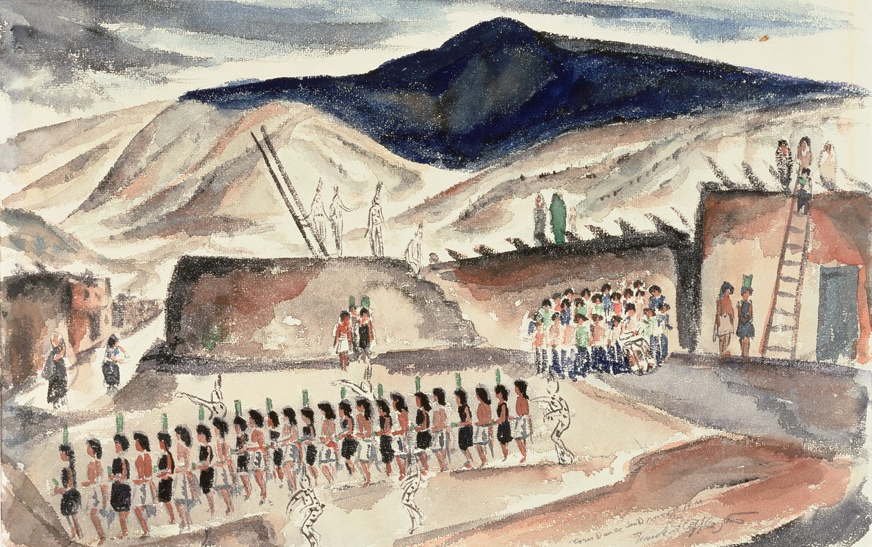 Dança do Milho Verde, Santa Domingo, NM, antes de 1932 (wc no papel) de Frank Applegate