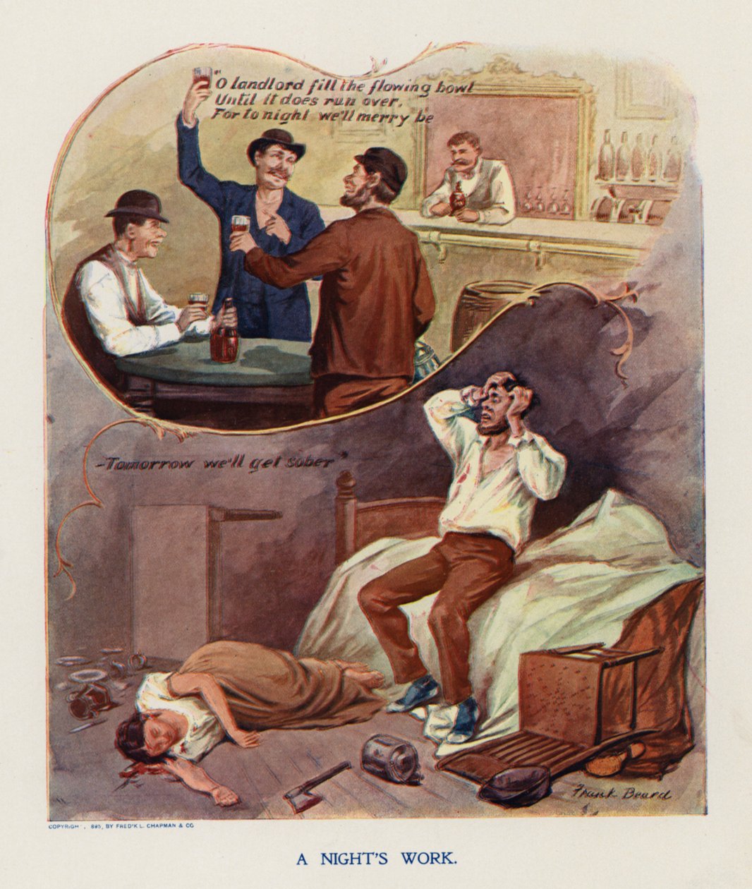 Uma noite de trabalho (litografia a cores) de Frank Beard