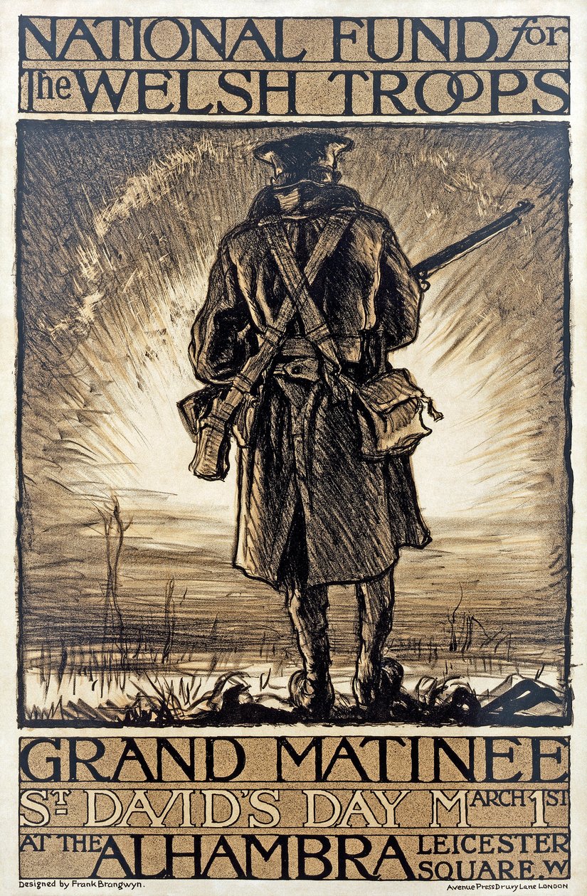Cartaz anunciando um evento de angariação de fundos para o Fundo Nacional para as Tropas Galesas, 1º de março de 1915, de Frank Brangwyn